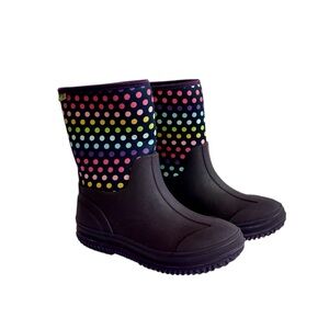 Western Chief Waterproof Rain Snow Boots Purple Rainbow Colorful Polka Dot Lined